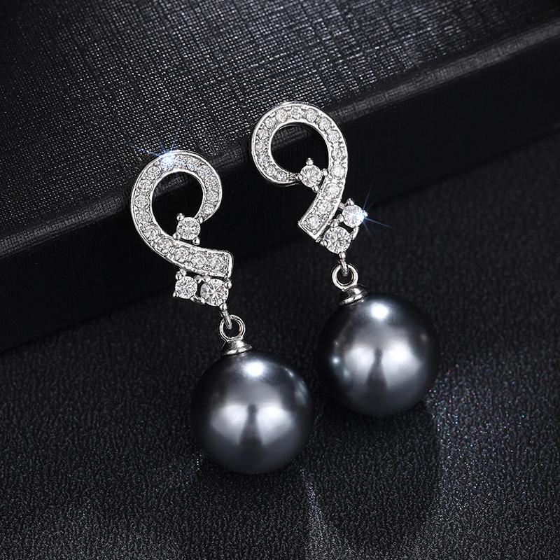 925 Sterling Silver Grey Pearl Dangle Drop Earrings for Women AAA White Cubic Zirconia Pearl Earrings Jewelry Gifts