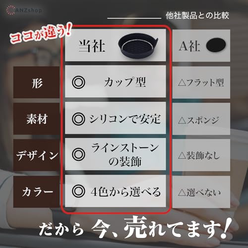 ANZshop Car Coasters for Cup Holders, Set of 4, Cup-Shaped, Sparkly, Silicone for Drink Holders, Compatible with Most Car Models (Black)