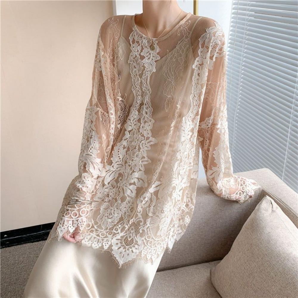 French Romantic Lace Shirt New Women's Long Sleeve Hollow Sexy Hoodie T-shirt