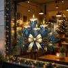 Winter Holiday Glass Stickers Christmas Candle Static Stickers, Removable Window Cling with Bow Pinecone And Pine Decorative Branch Clings Pattern,