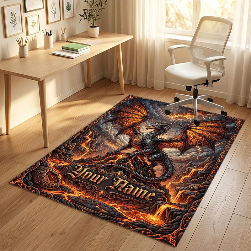 Dragon Phoenix Theme Crystal Velvet Rug Personalized Custom Name Text Soft Floor Mat Home Decor