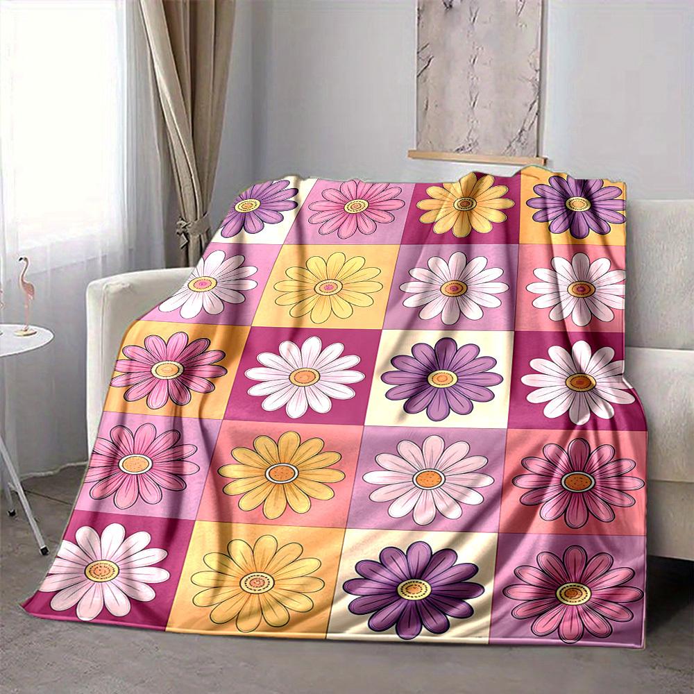 1pc Floral Pattern Lightweight Flannel Blanket, Comfortable and Warm Blanket, for Office and Camping Sofa Bed, Livingroom175