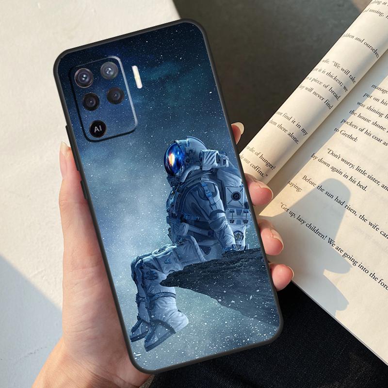 Cartoon Space Astronaut Case For Oppo A54 A74 A94 A17 A57 A77 A76 A16 A96 A18 A60 A80 A40 A38 A58 A78 A98 A15 A5 Pro