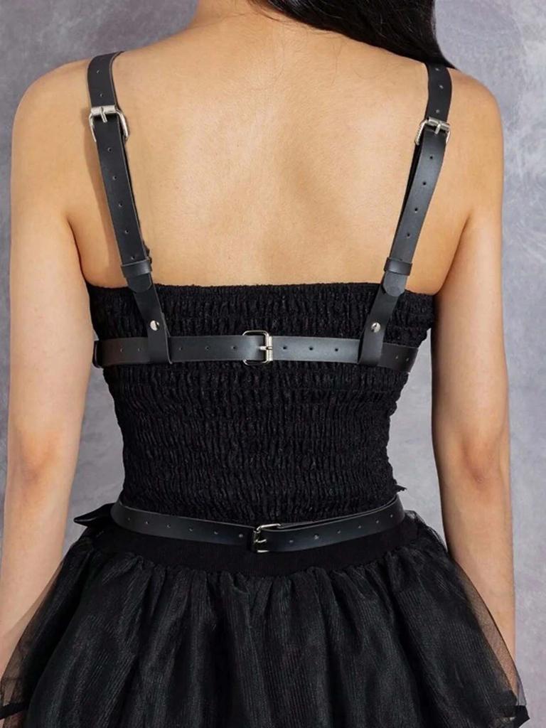 Adjustable Black Leather Harness Bra For Women, Gothic Punk Lingerie, Body Cage Top, Plus Size Available, Perfect For Festivals