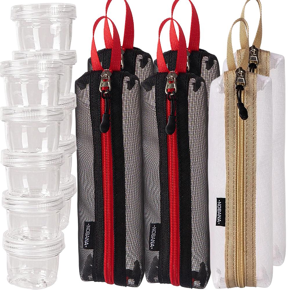Clear Interlocking Spice Containers 5 Bottles Kit with Nylon Storage Bag Portable Outdoor Travel Camping Seasoning Bottle Holder