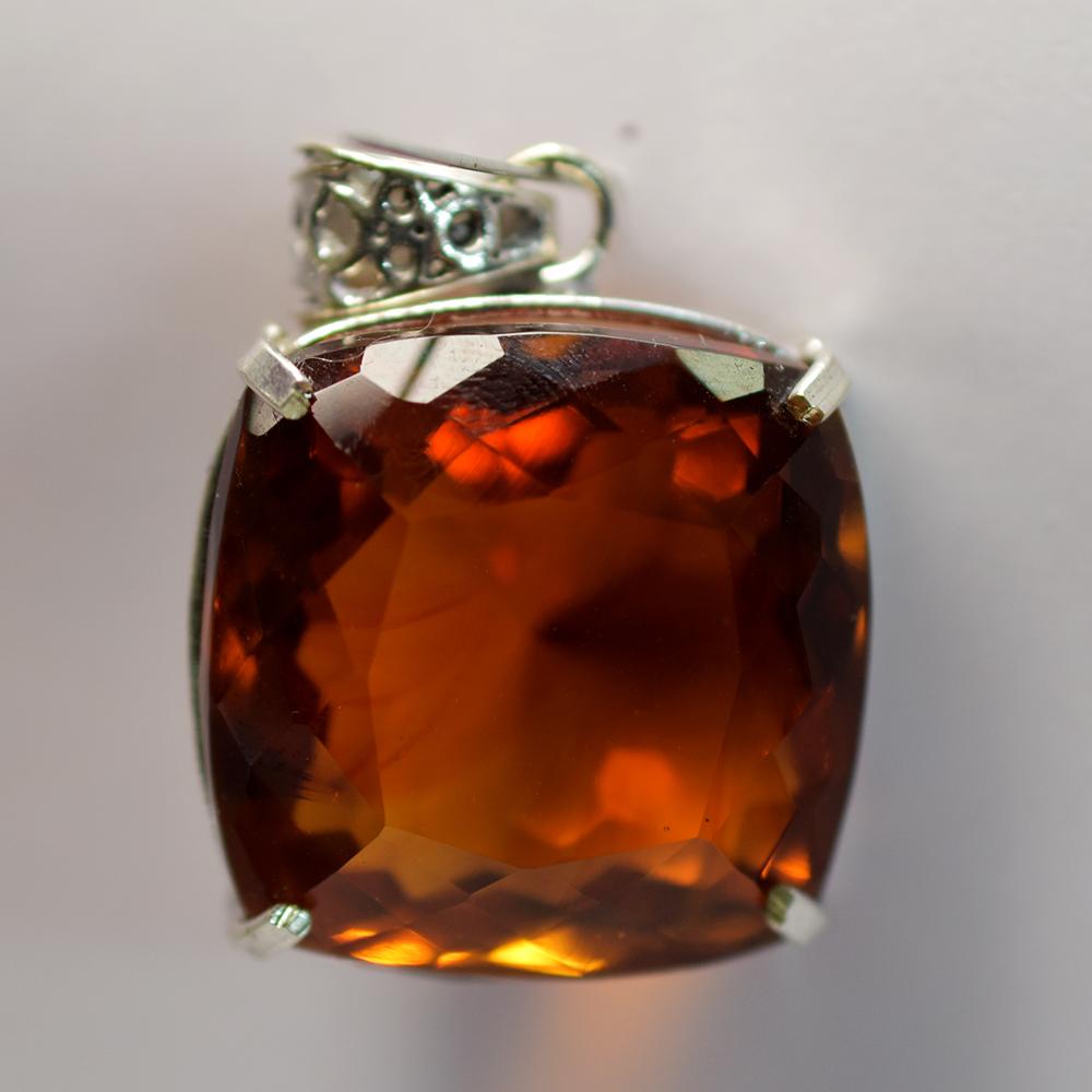Natural Orange Topaz 925 Sterling Silver 100Ct Gems Pendant Square Cut CERTIFIED my-480-ns