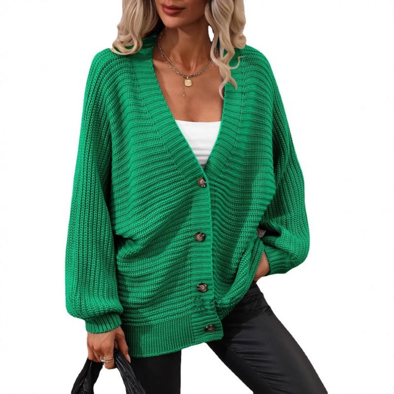 Womens Loose V-Neck Knit Cardigan Sweater Pure Color Acrylic Long Sleeve Casual Elegant Office Wear