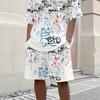 Men's Stylish Printed Two-piece Summer Suit Including Round Neck Short-sleeved T-shirt + Shorts