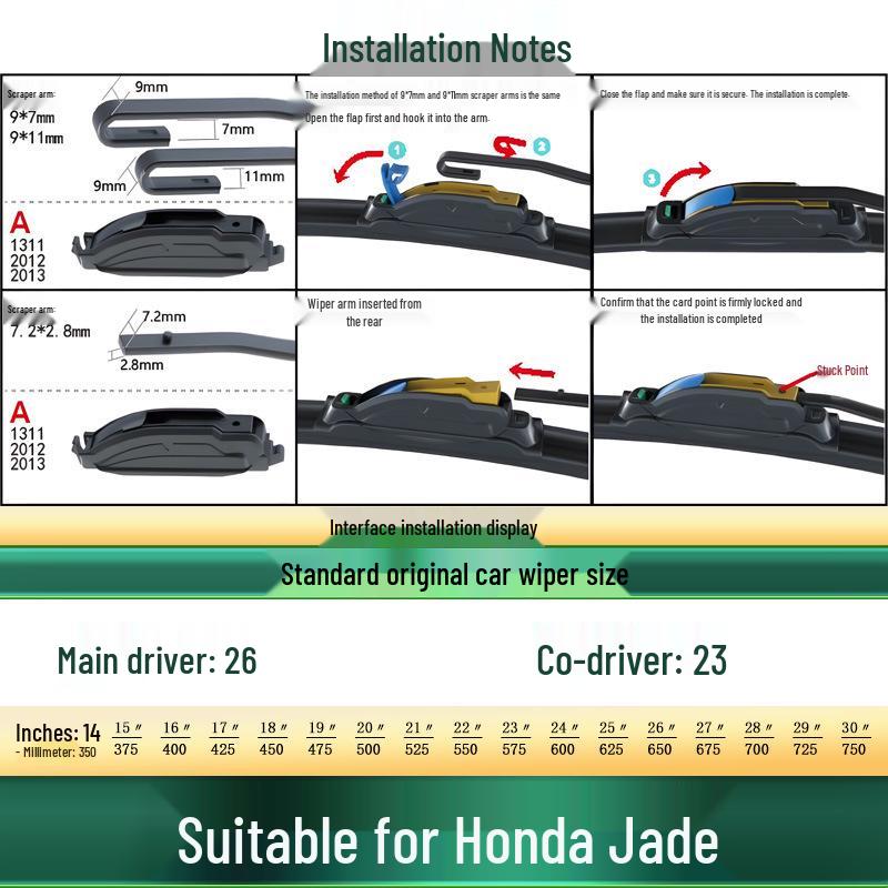 Honda Jade Car Frameless Silent Wiper Blade - Multifunctional, Universal Fit