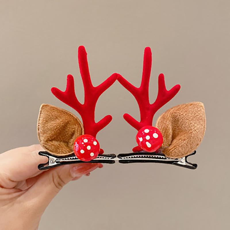 1pair Christmas Red Antler Hair Clip Accessories for Kids Side Hair Clip for Children's Hair