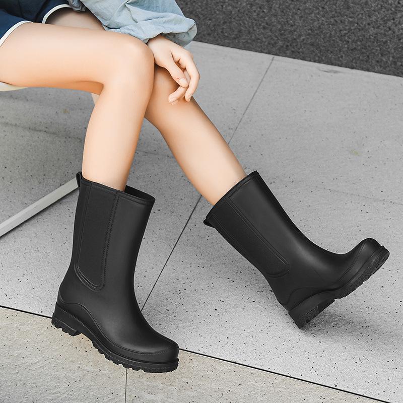 Water shoes Japanese fashion high heel medium tube high tube rain boots rain shoes thick sole warm non-slip waterproof rubber shoes