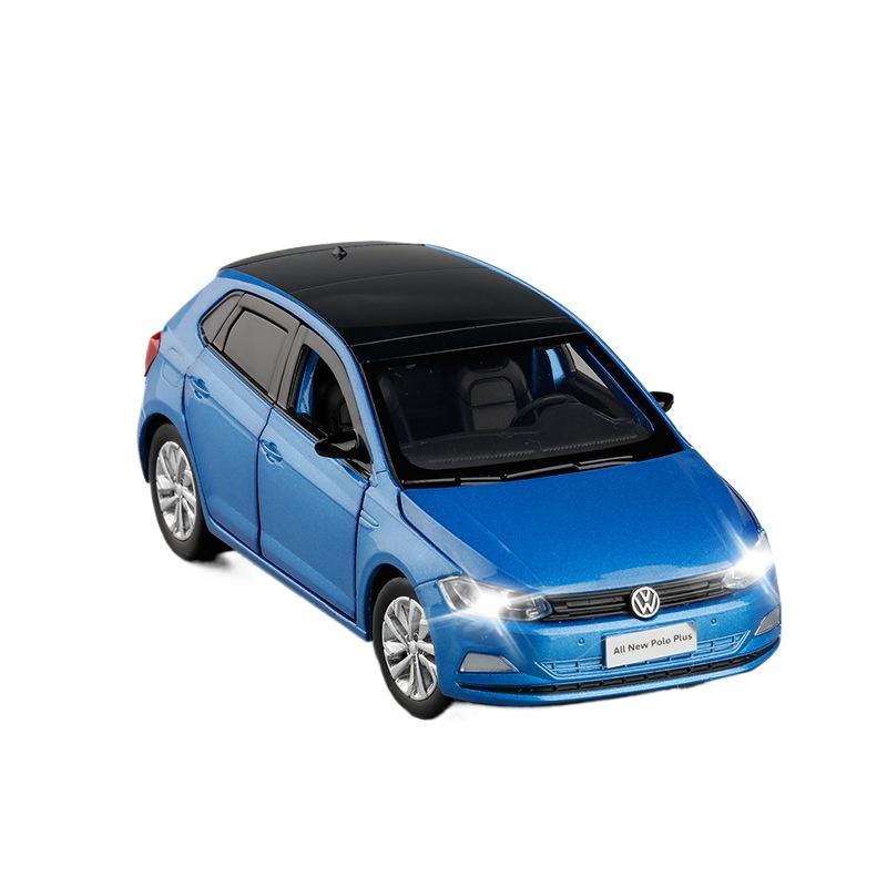 

1/32 Volkswagen POLO Plus Модель автомобиля из сплава Литые металлические игрушечные транспортные средства Модель автомобиля Симуляция Миниатюрный масштаб Звук и свет Детские подарки синий