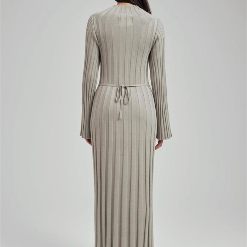 Elegant Turtleneck Knitted Sweater Dress for Women Fashion Long Sleeve Slim Casual Maxi Dress Fall Winter Holidays Party Dress