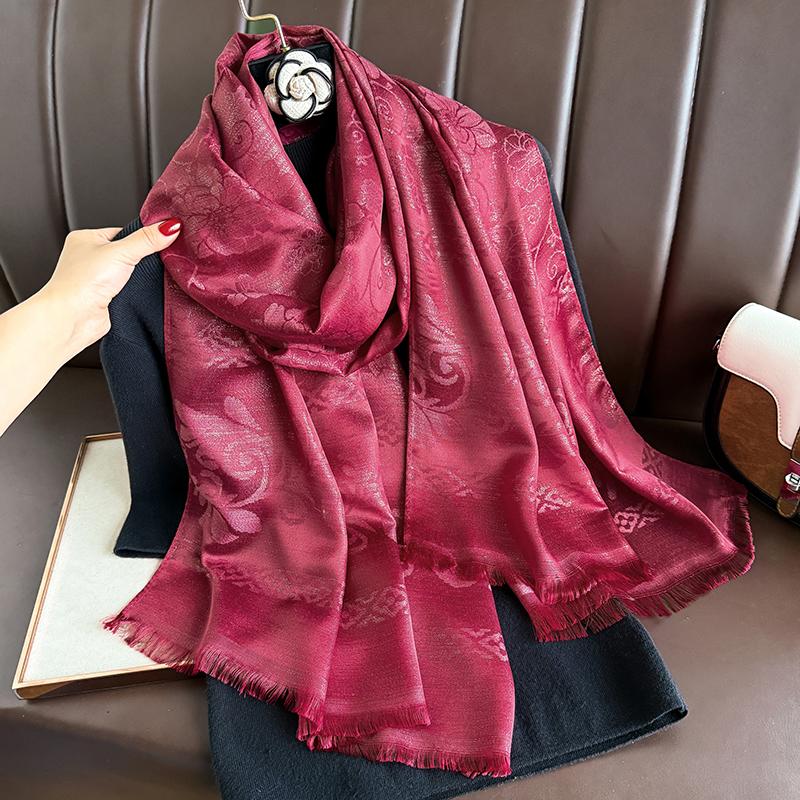 Luxury Women Peony Bohemia Pashmina Hijab Scarf Long Muslim Jacquard Cashmere Shawl Female Foulard Soft Turban Headband Bufanda
