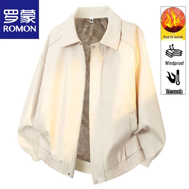 ROMON Men's Turn-down Collar Faux Leather Padded Jacket