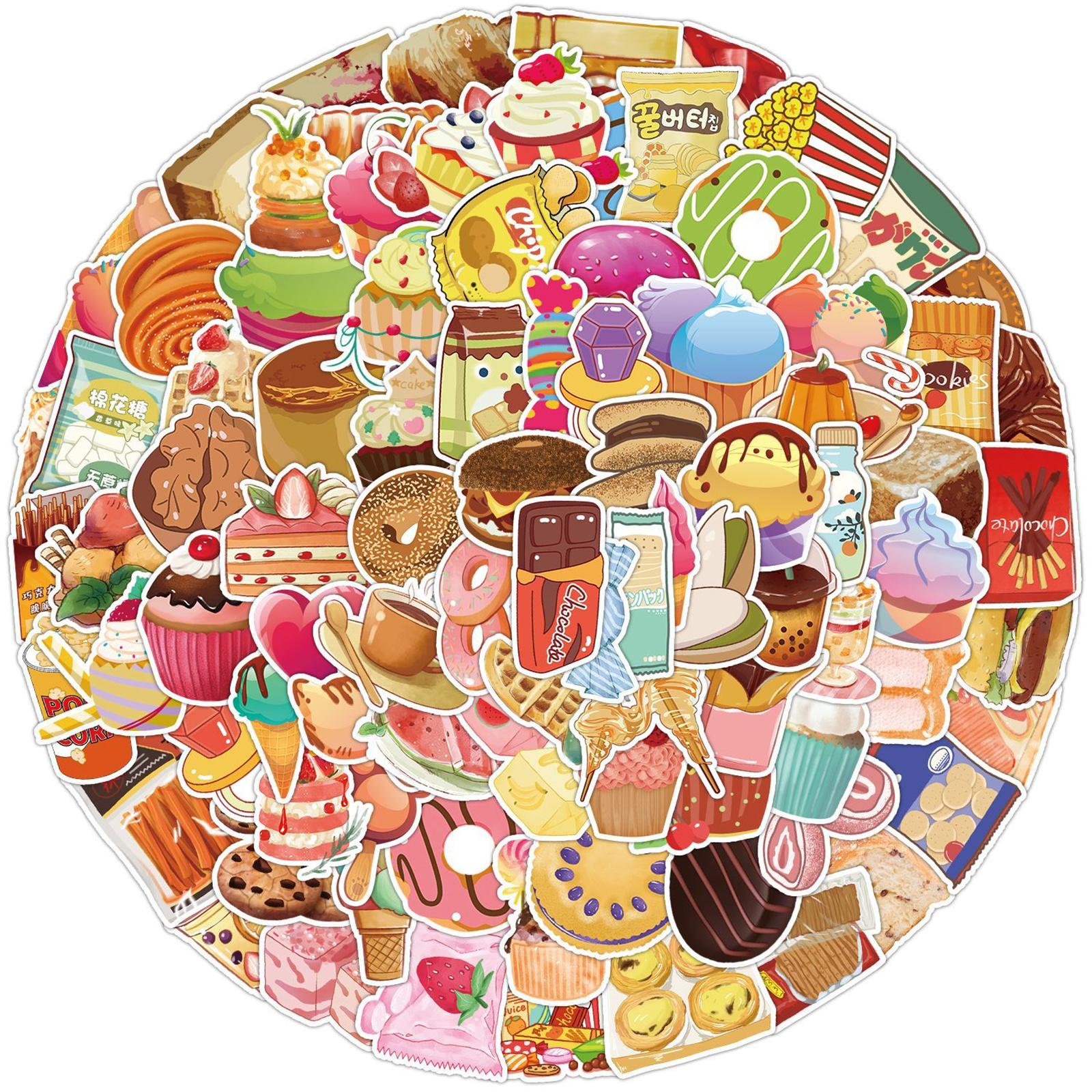 100Pcs Snack Theme Stickers Hand Drawn Design Suitable for Scrapbooking Decoration Multicolor чёрный/красный