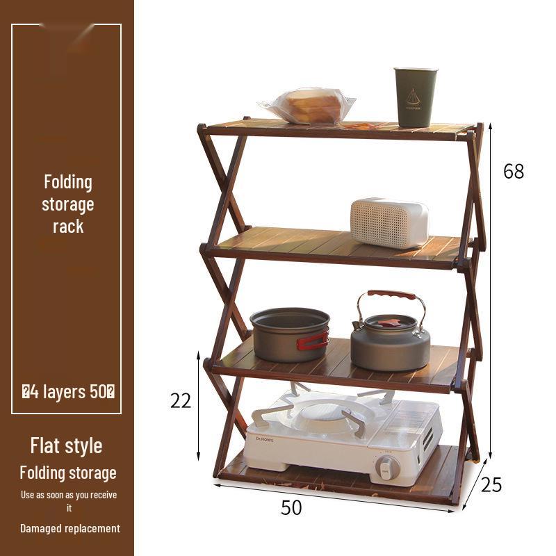 Multi-Layer Bamboo & Wood Folding Storage Rack for Outdoor Camping & Picnics