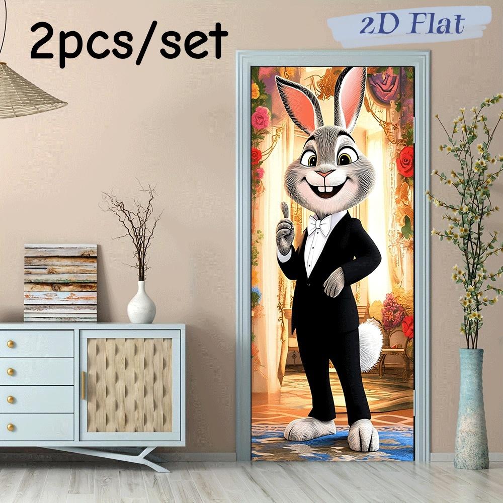 

2pcs Cartoon Rabbit Gentleman Wall Stickers Creative Home Decoration Stickers Living Room Bedroom Children s Room Wall Decoratio (as the picture,38.5x200cmx2)