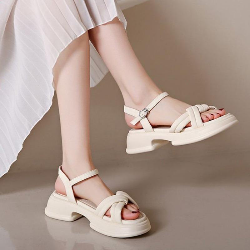 

Summer Women Gladiator Sandals Fashion Platform Cross-toe Buckle Sandals Comfortable Casual Women s Luxury Sandales 35 бежевый