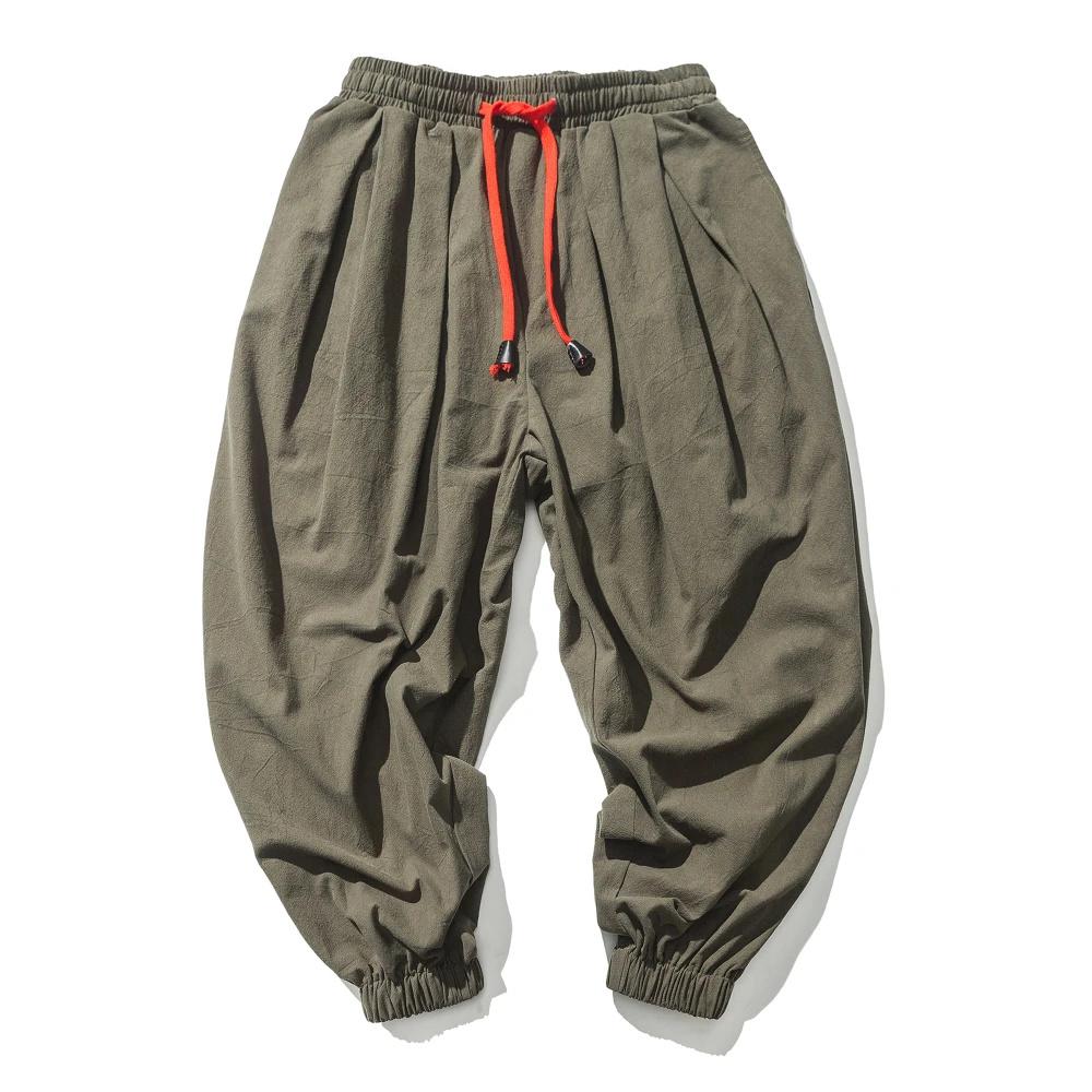 Men's Cotton Linen Wide Leg Pants Casual Loose Fit Solid Color Breathable Lightweight Elastic Waist Male Baggy Long Pants
