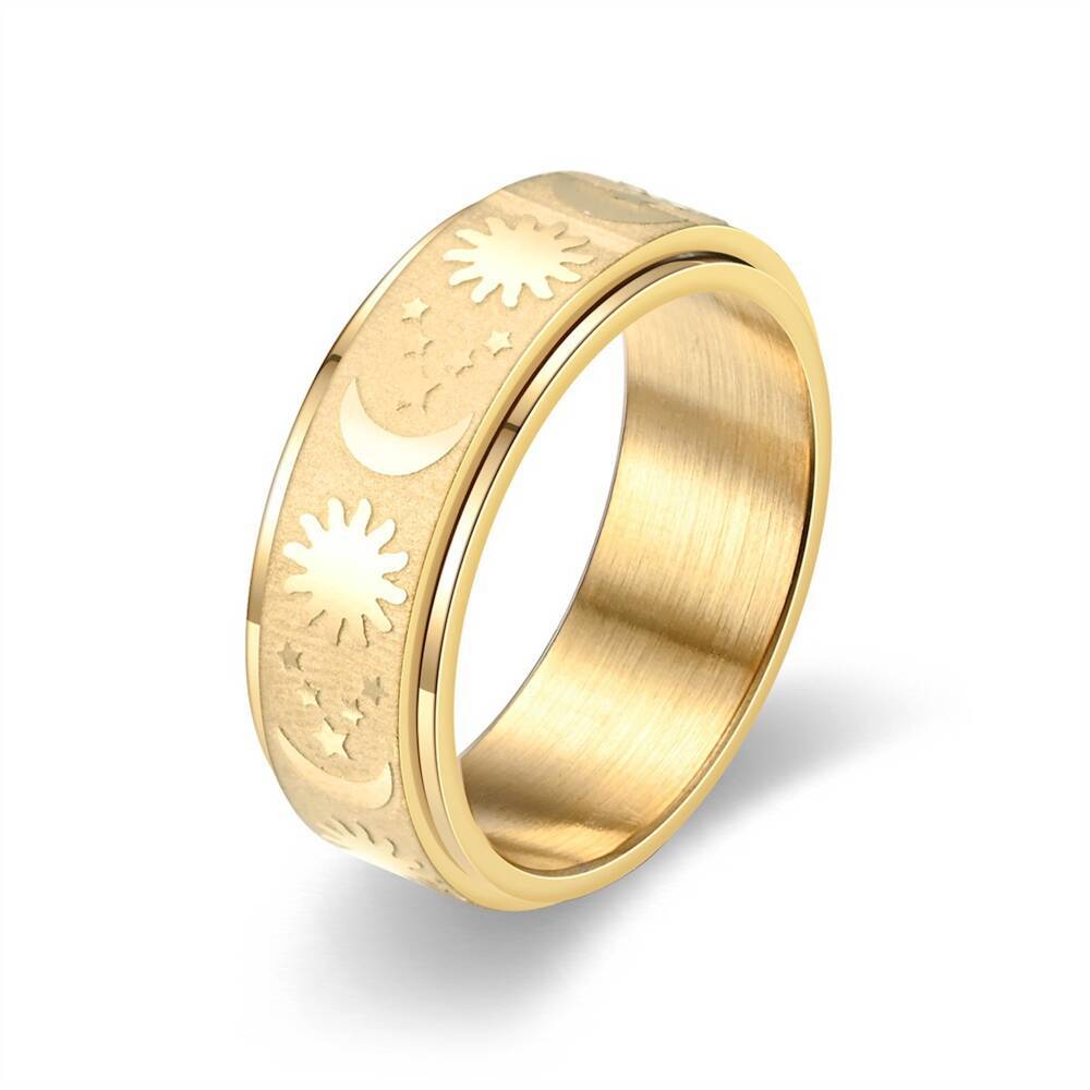 Rotatable Sun, Star Moon Ring Fashionable Stainless Steel Rotating Couple Ring