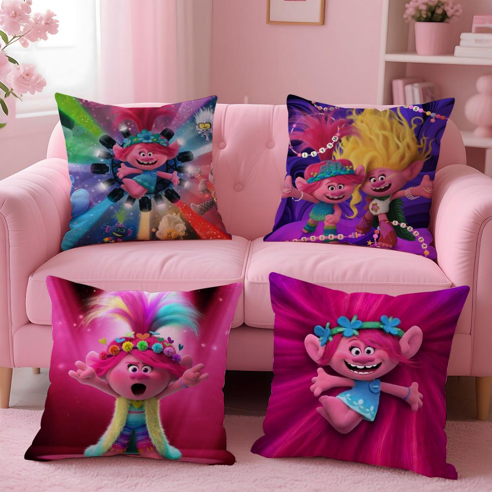 Colorful Cute American Cartoon TTrolls Cushion Cover Pillow Case Soft Skin Friendly Fabric Concealed Zipper