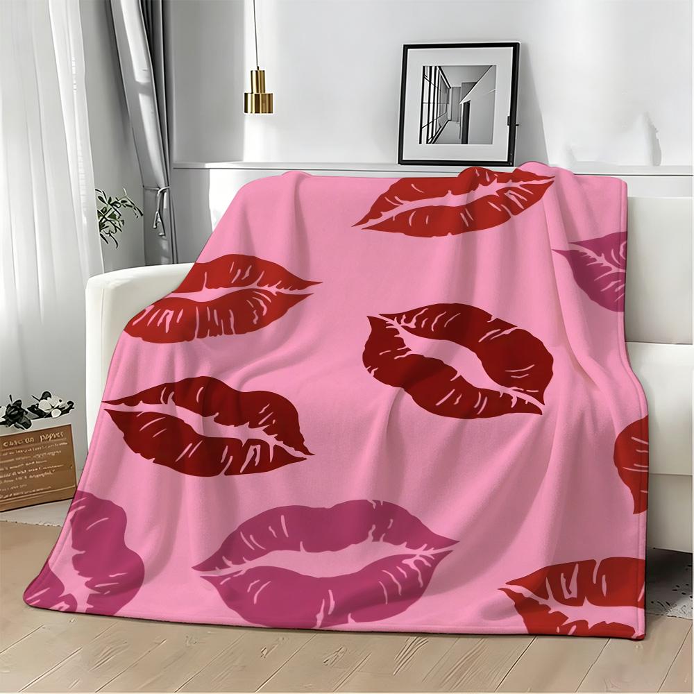 Artistic Pattern R-Retro Red Lips Sunglasses Throw Lightweight 240g Flannel Blanket Soft Skin-friendly for Summer Cooling