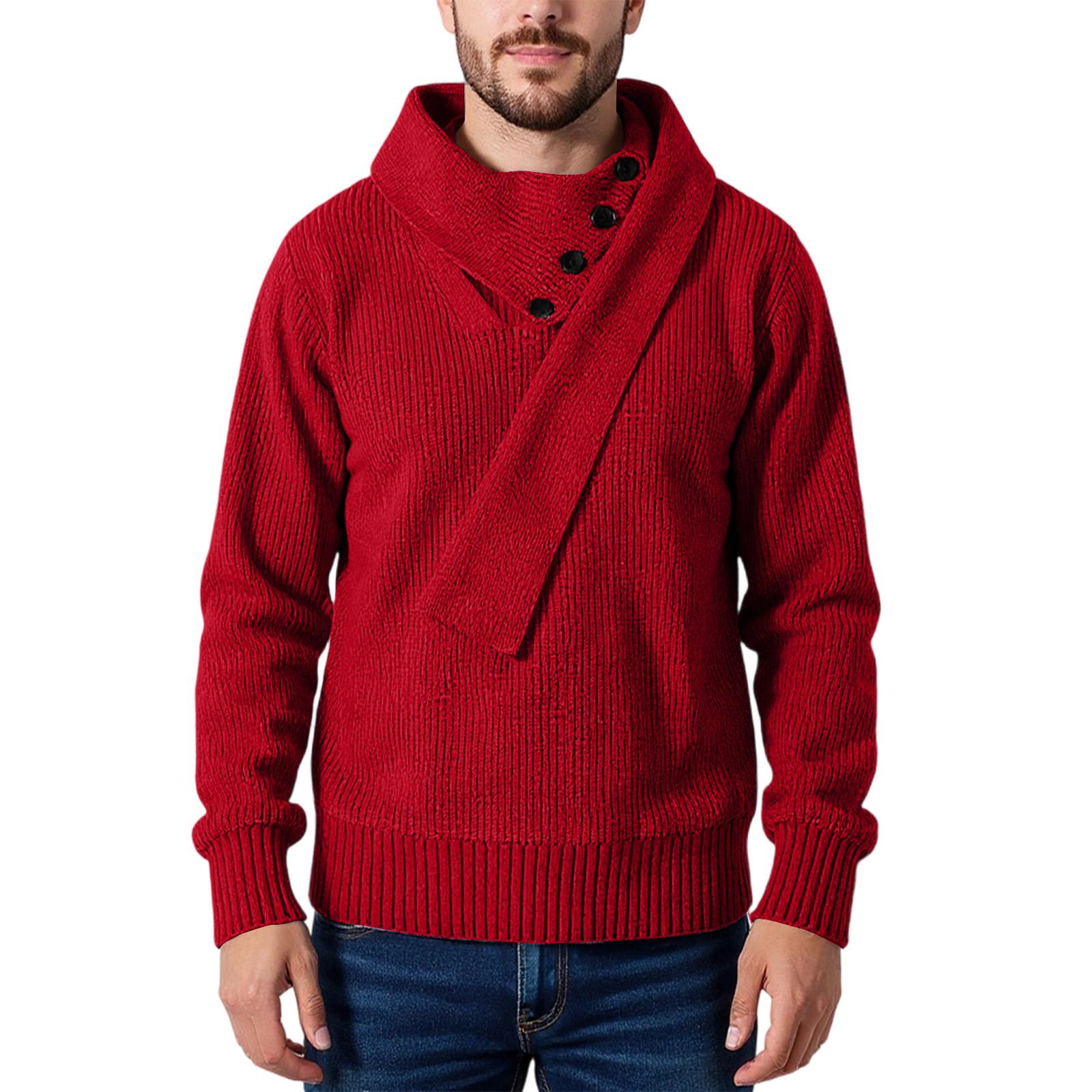 

Мужской Модный Вязаный Пуловер Длинные Рукава Свободный Круглый Вырез Свитер M красный