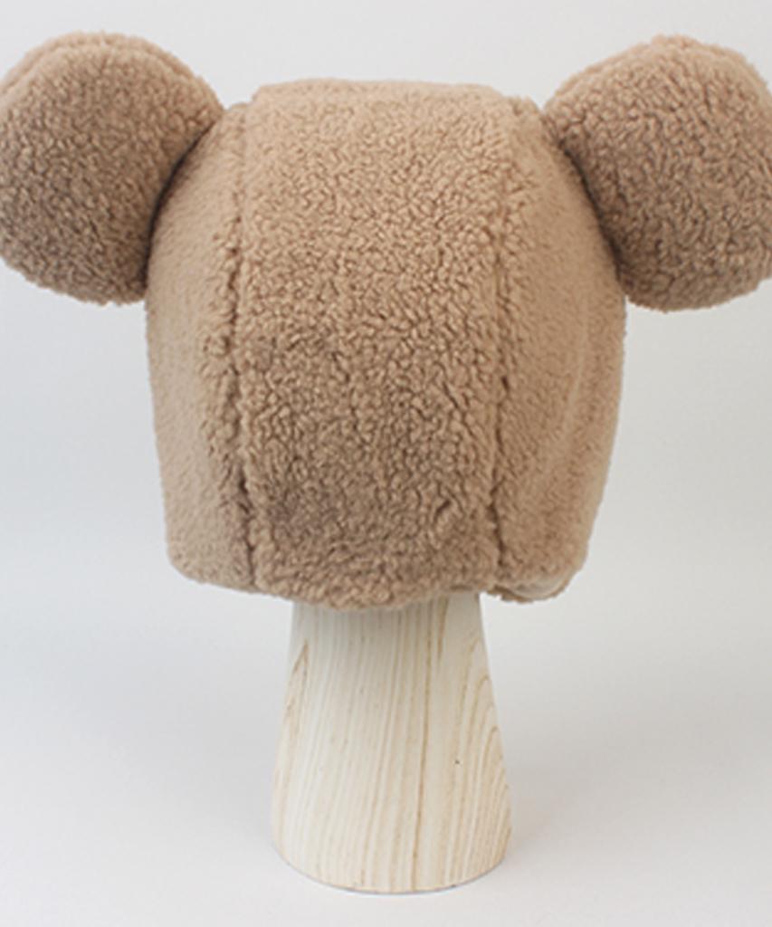 Big Ear Bear Fleece Brown Bonnet Hat