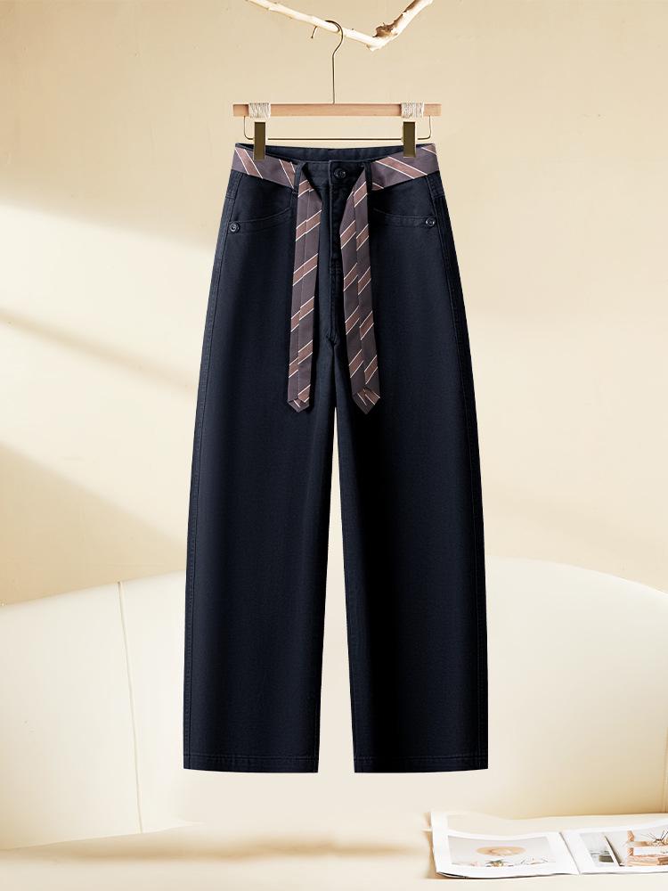 2025 A/W Women's Ribbon High-End Drapey Straight-Leg Jeans
