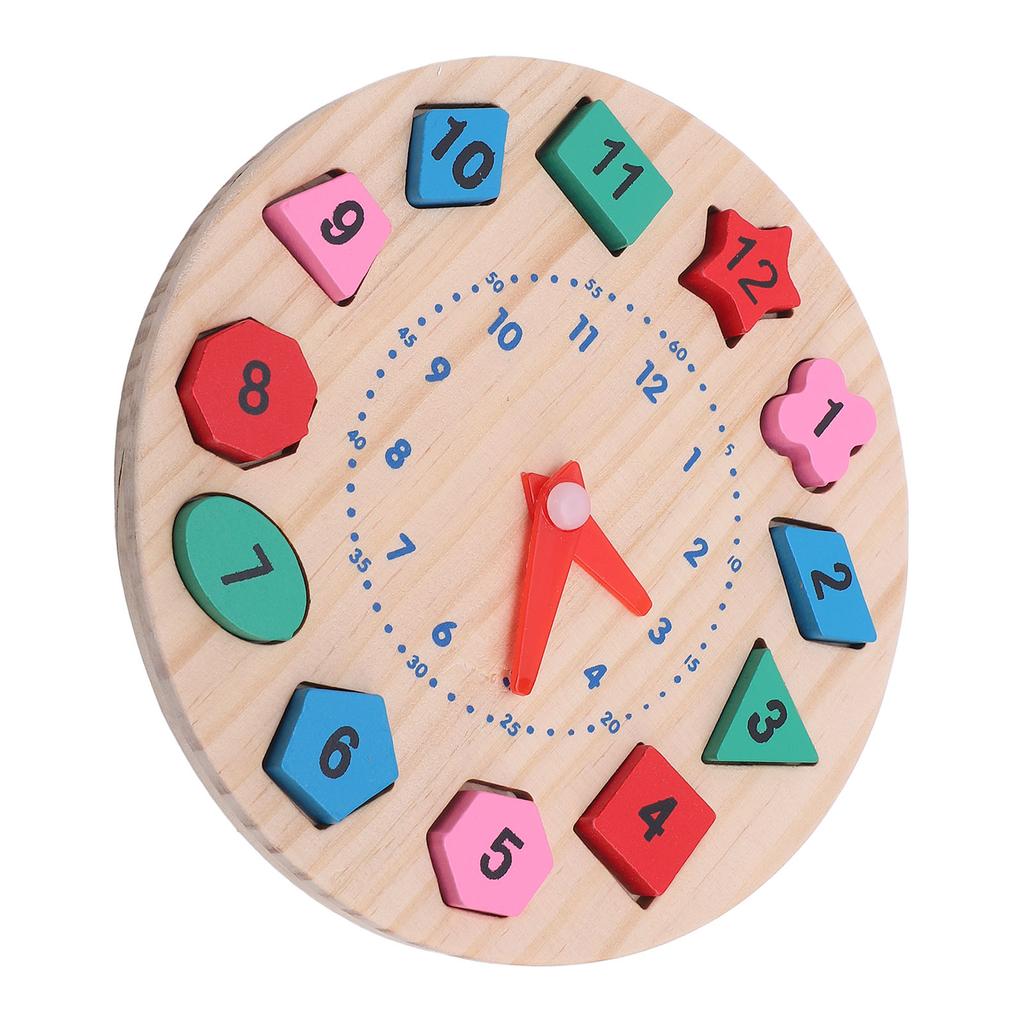 Ceas din lemn cu forme și culori pentru sortat, set de activități pentru învățarea orei, blocuri numerice educative