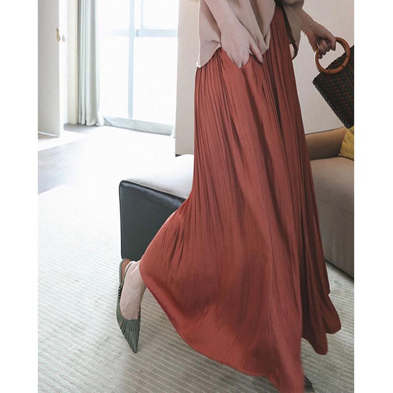 

In Stock High Waist Silk Satin Midi Pleated Skirt - Versatile & Casual Medium коралл красный