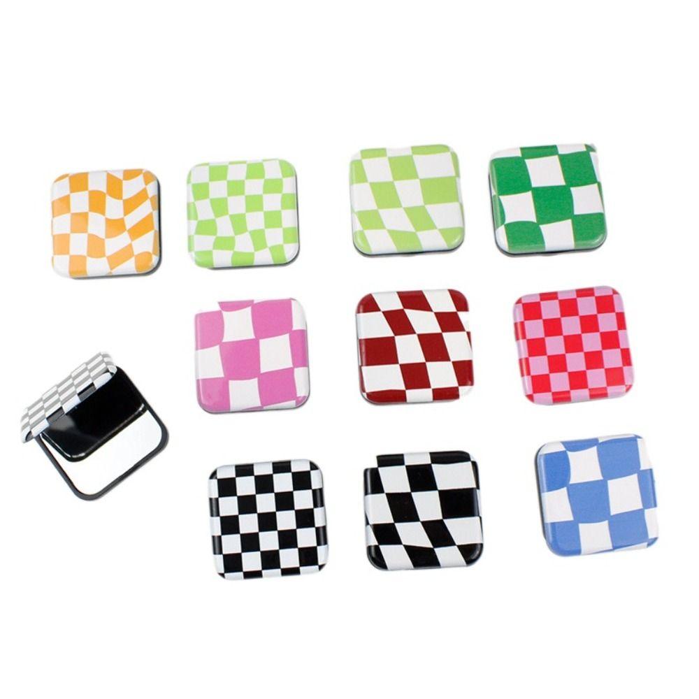 Finger Grip Women Girls Personalized Plaid Mirror Cosmetic Mirror Phone Stand Holder Makeup Mirror