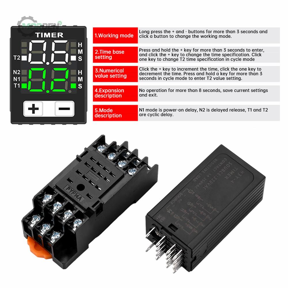 H1Y-1 DC11V DC11V AC111V Timer Delay Relay Digital Display Cycle Time Control Delayer with Base Power Supply