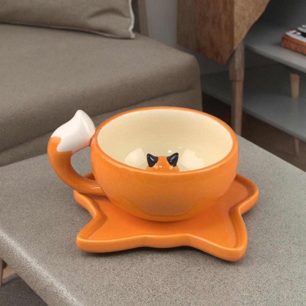 Autumn Forest Maple Leaf Fox Cup and Plate Set Cute Ceramic Mug Coffee Cup Water Cup for Girlfriend
