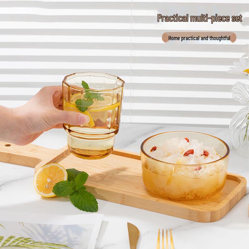 Gaotaibai Yingxue Amber Glass Cup and Bowl Set