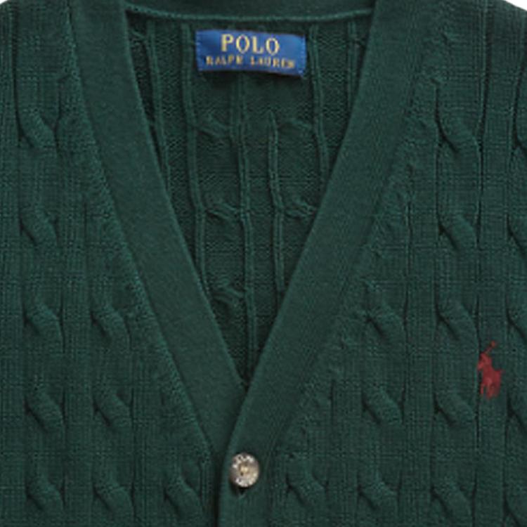 Polo Ralph Lauren Sweater Solid Color Logo Embroidery Single-Breasted Knit Kids Sweater Green CWPOSWEY6820417-300