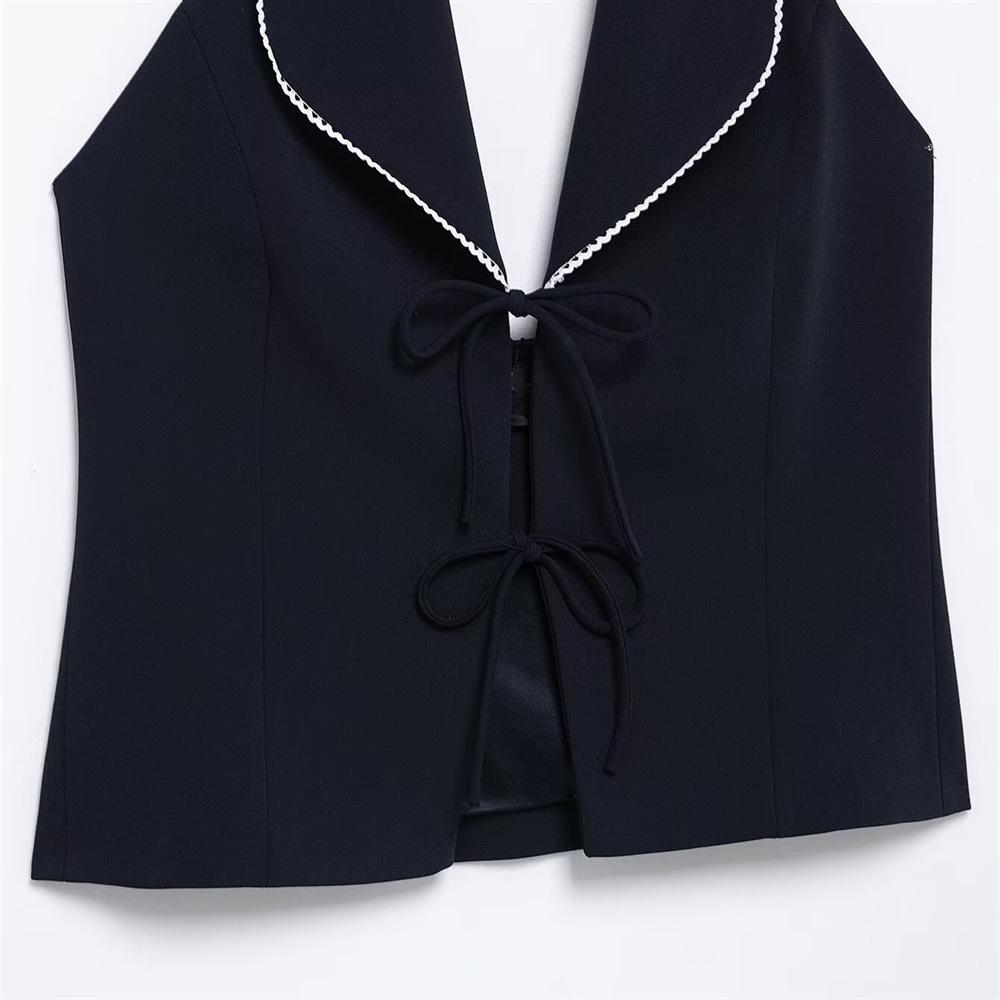 Spring 2025 Women's Slim Halter Neck Top with Bow-Knot Detail