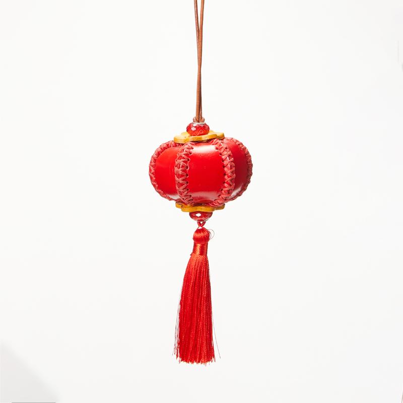 Strawberry charm cowhide hamburger lantern leather fashion high-end persimmon keychain decoration pendant bag accessories