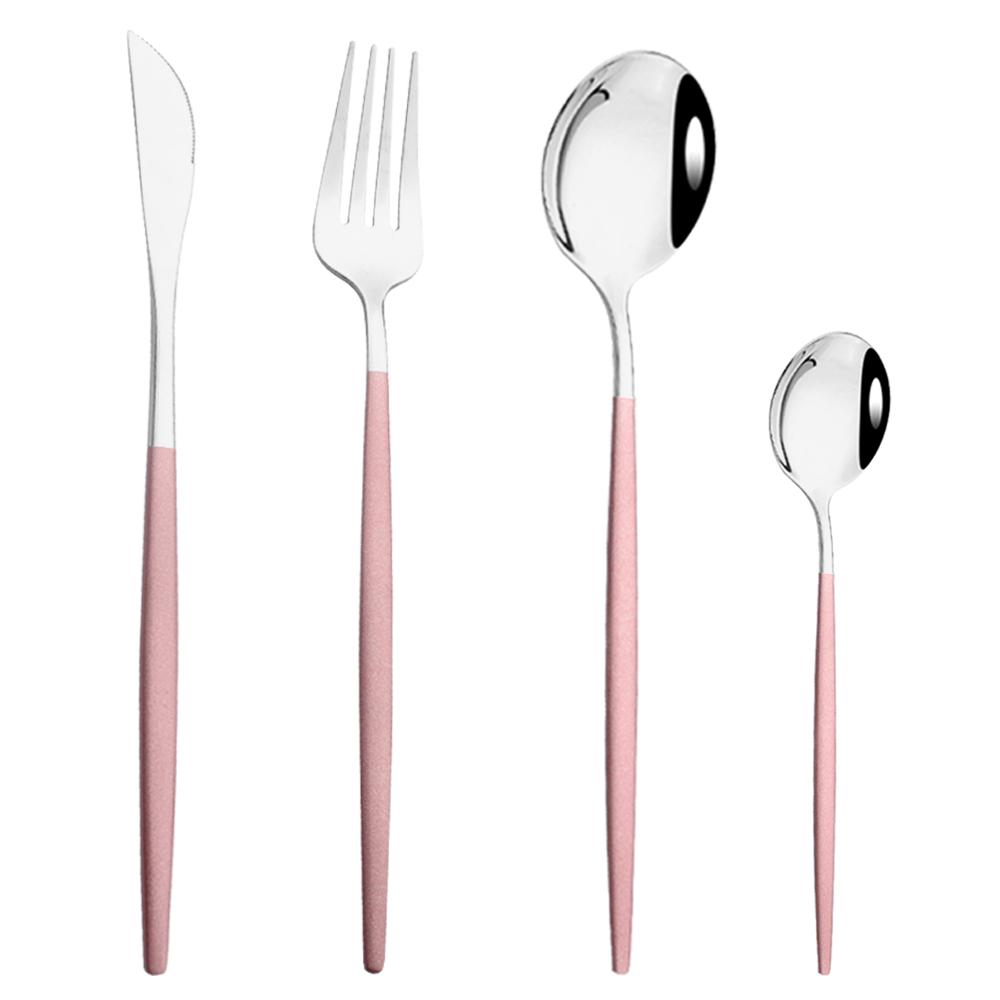 Rose Gold Mirror Cutlery Set Fruit Forks Spoons Dessert Knives Wedding Dinnerware Stainless Steel Flatware Dinner Tableware Set