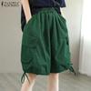 ZANZEA Women Elastic Waist Solid Color Loose Casual Shorts