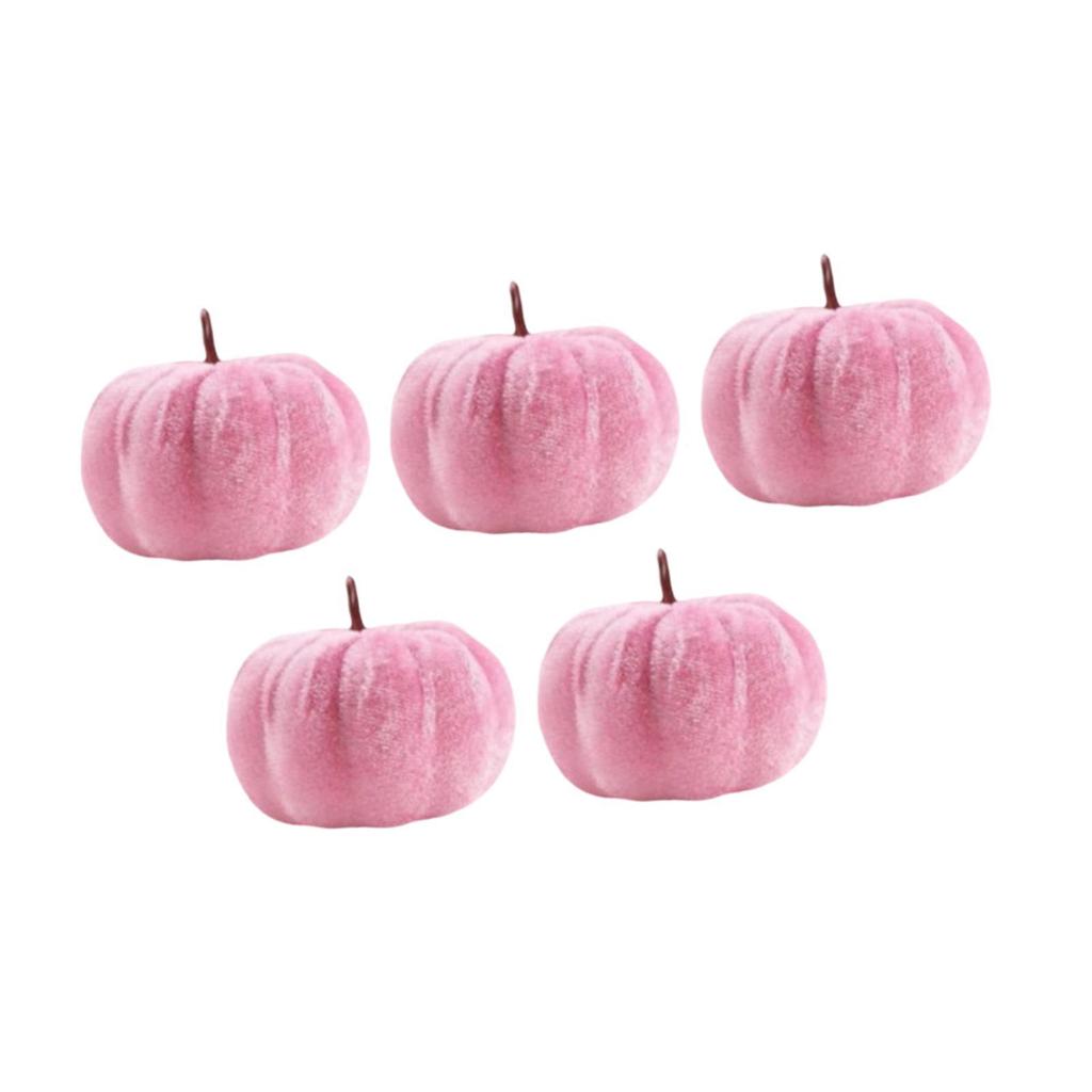 5x Halloween Velvet Pumpkins Pink Fall Autumn Decor Artificial Pumpkin, Halloween Decoration for Wedding Harvest, Farmhouse