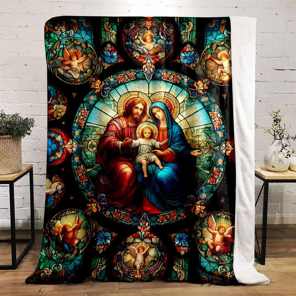Holy Family Stained Glass Throw Blanket bedroom Blanket for Livingroom Couch lunch break Soft Cozy throw for Friend's festival Gift