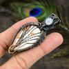 Orange Scolecite, Moonstone Gemstone Copper Wire Wrap Jewelry Pendant 3.35"