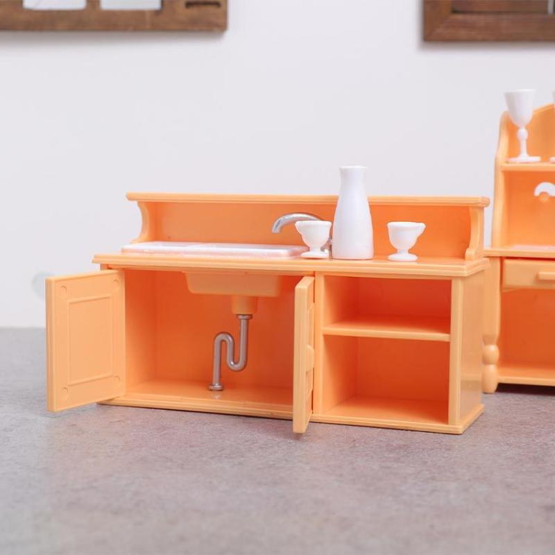 1 Set Dollhouse Kitchen Furniture Kit 1:12 Scale Sink Cabinet With Wine Glasses Dollhouse Accessory For Kids Pretend Play