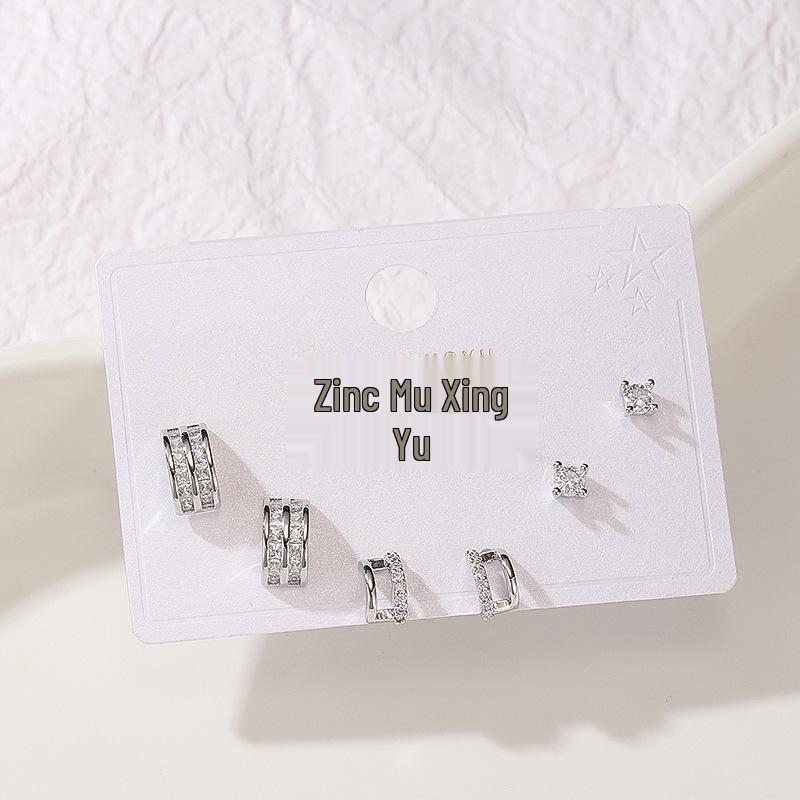 925 Sterling Silver Zirconia C-Shaped Stud Earrings - Simple Korean Style