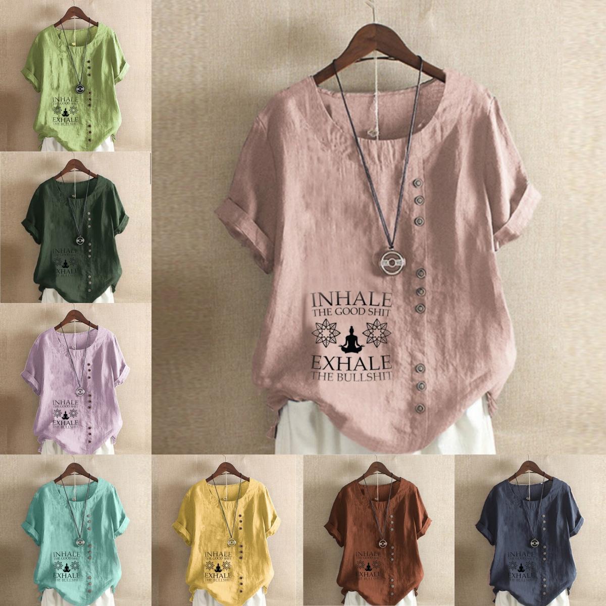 

Women s Fashion Round Neck Short Sleeve T-shirt Casual Cotton Linen Graphic Shirt Leisure Loose Pattern Prined Summer Blouse Tops