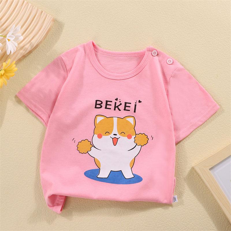 2026 Summer Short Sleeve T-Shirts for Boys and Girls Baby Spring O-Neck Cartoon Cotton Top for Children