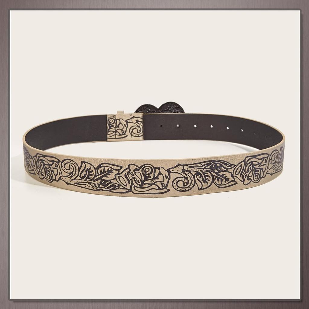 [One Limitation] Belt Buckle Heart Retro Rose Casual Fashion Men's Women's BP921 (Beige)