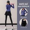 Women's Spring & Autumn Fitness Set: Long-Sleeve Yoga Top, Tennis Skirt, & Pants
